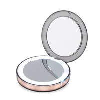 

Beauty Gifts Mini Portable small round shape pocket folding double side sublimation 2x magnified makeup mirror with power bank