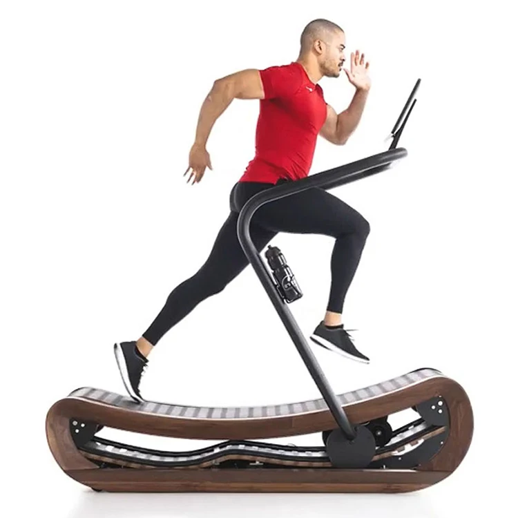 

Skyboard home wooden curved running machine manual treadmill, Black