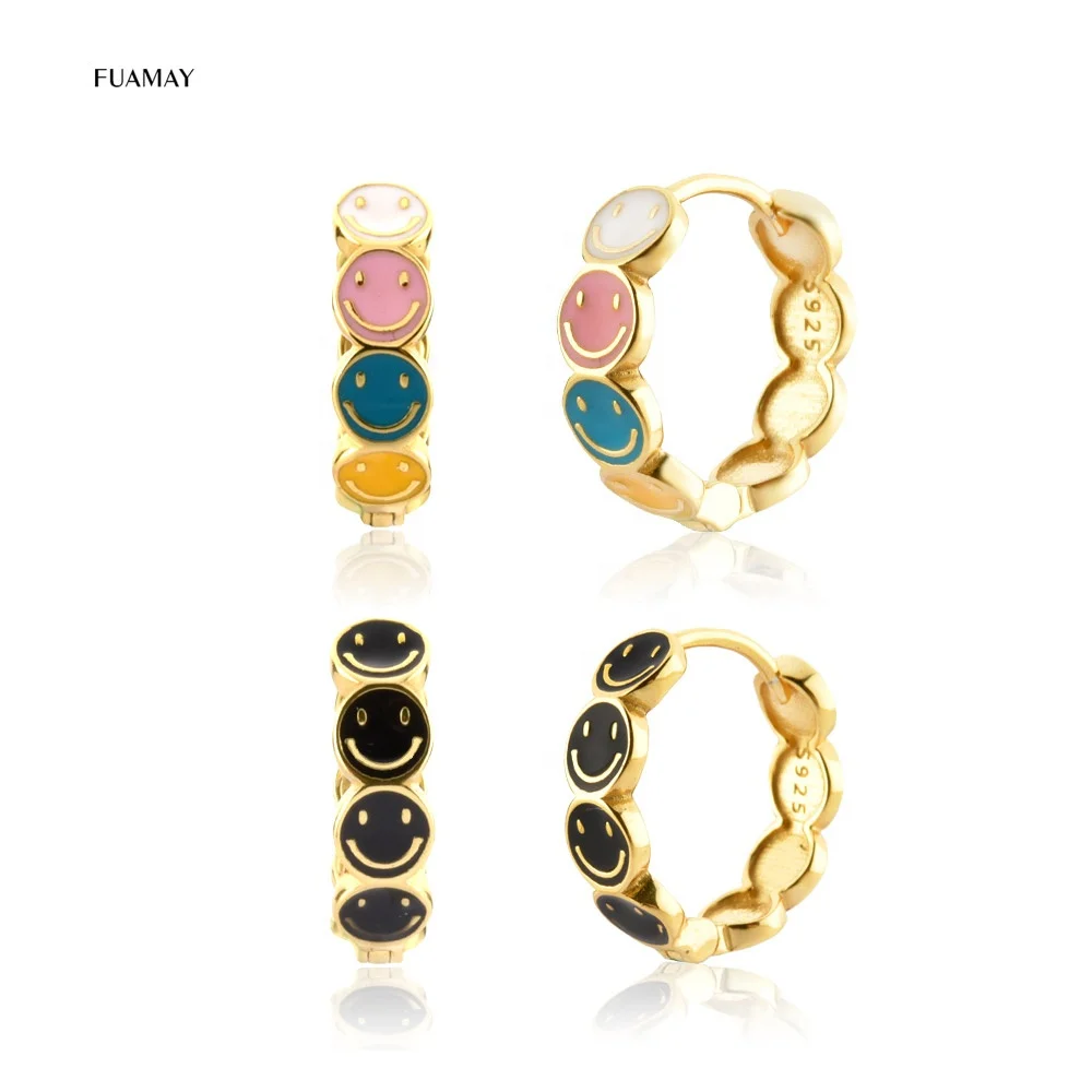 

FUAMAY Mixed Colorful Happy Email Face Shaped Huggie Earrings Wholesale Earrings Mixed Women Small Huggie Earrings, Platinum/18k gold plated/customized color