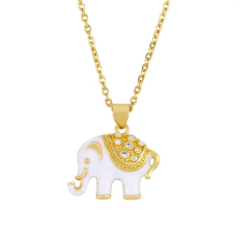 

Filled Enamel Charm Elephant Pendant Necklace
