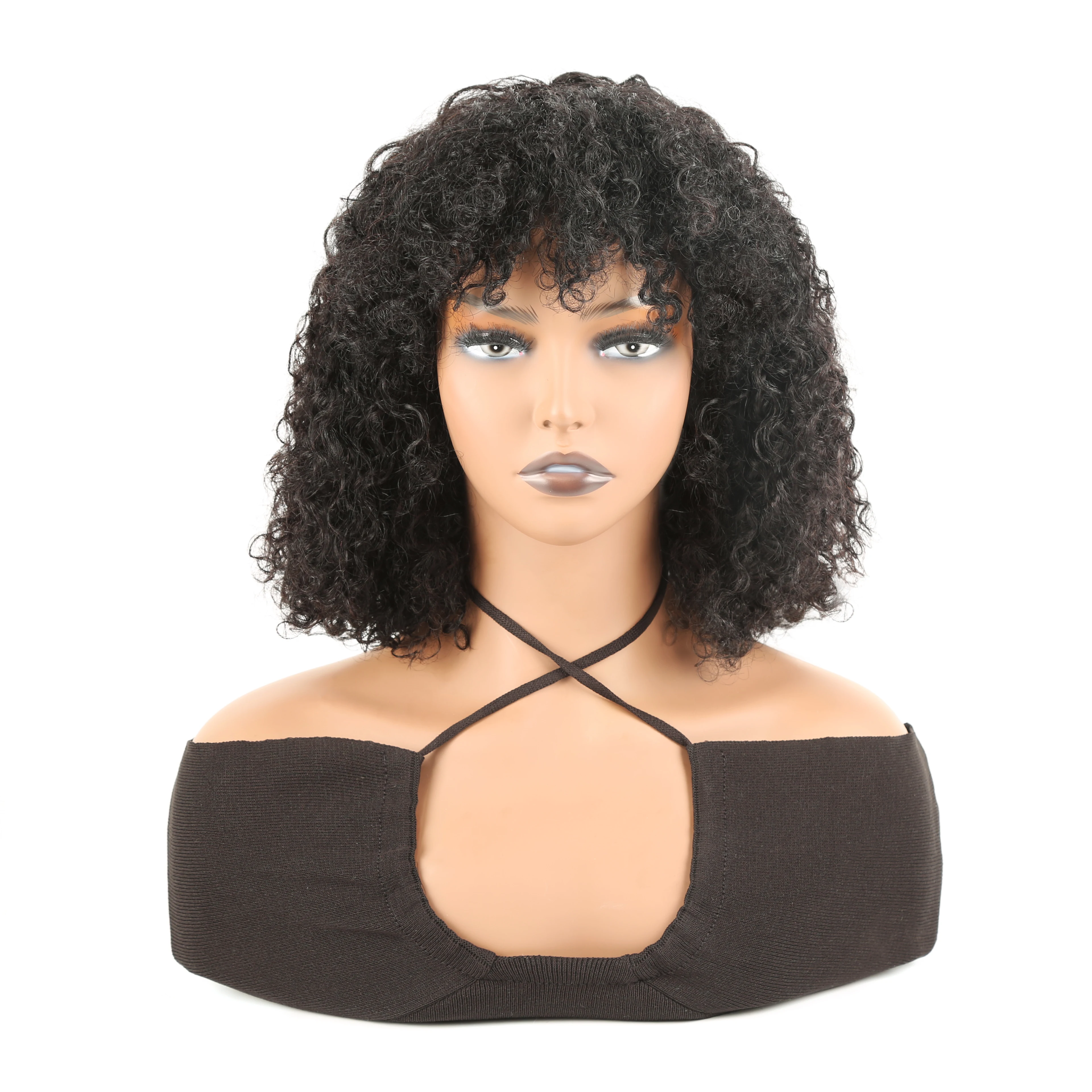 

Cheap Full Machine Wig Cuticle Aligned Human HairJerry Curly Short wig With Bang For Black Women Ready to ship