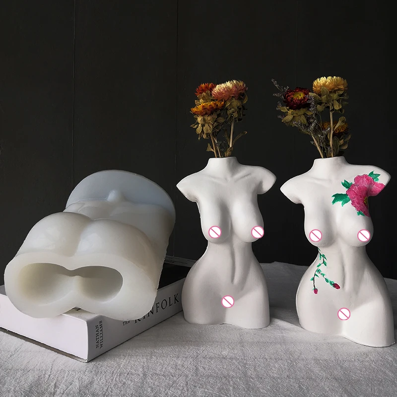 

Large Size DIY Gypsum Handmade Body Sculpture Concrete Molds Woman Torso Plaster Concrete Vase Mould, White