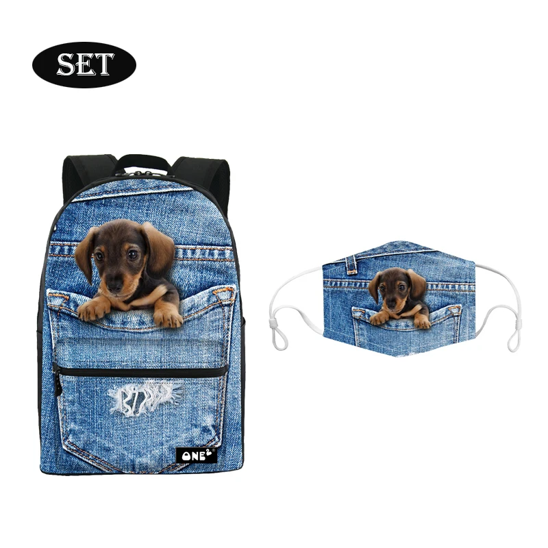 

Custom large capacity popular backpack jeans pocket cute dog print backpack wholesale lightweight school backpack, Customized