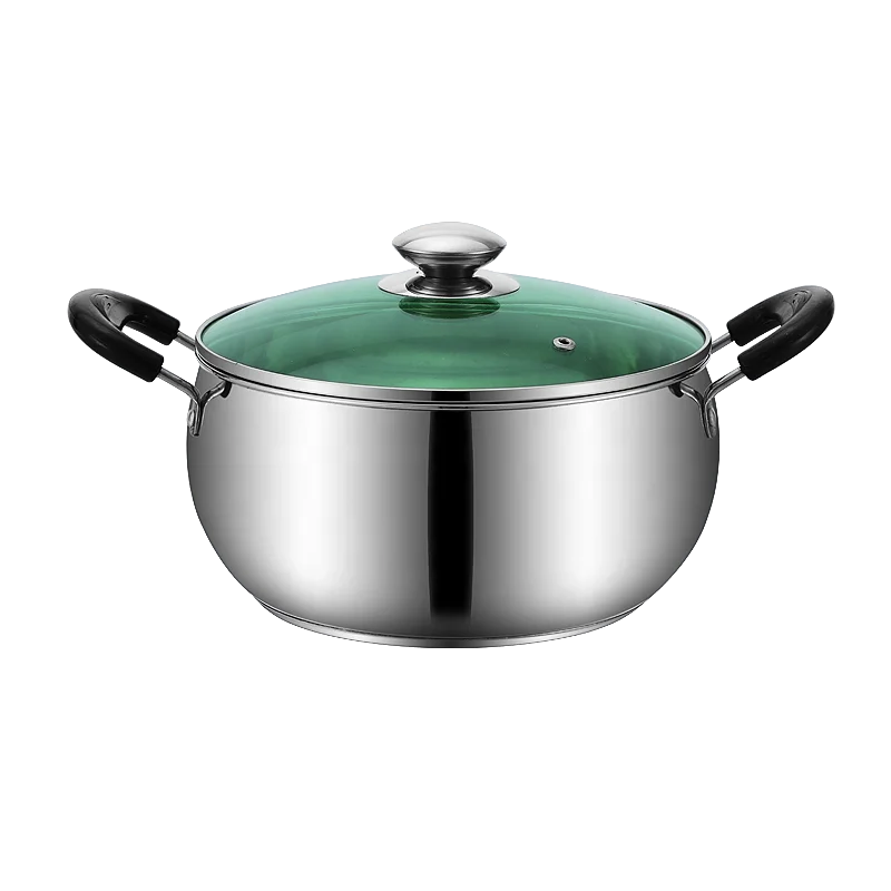 

201 Stainless Steel Cooking Soup Pot with Glass Lid Plastic Binaural Single-layer Bottom Cookware Milk Pot Stockpot