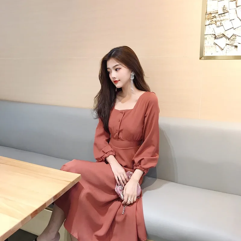 

2020 Wholesale Women Fashion Long Sleeve A-line Dress Ladies Sassy Midi Dresses