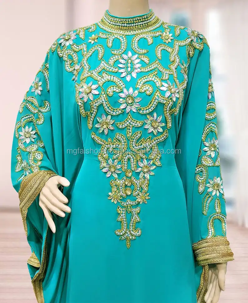 Newest Designer Dubai Beaded Kaftan Fabric Bead Work Women's