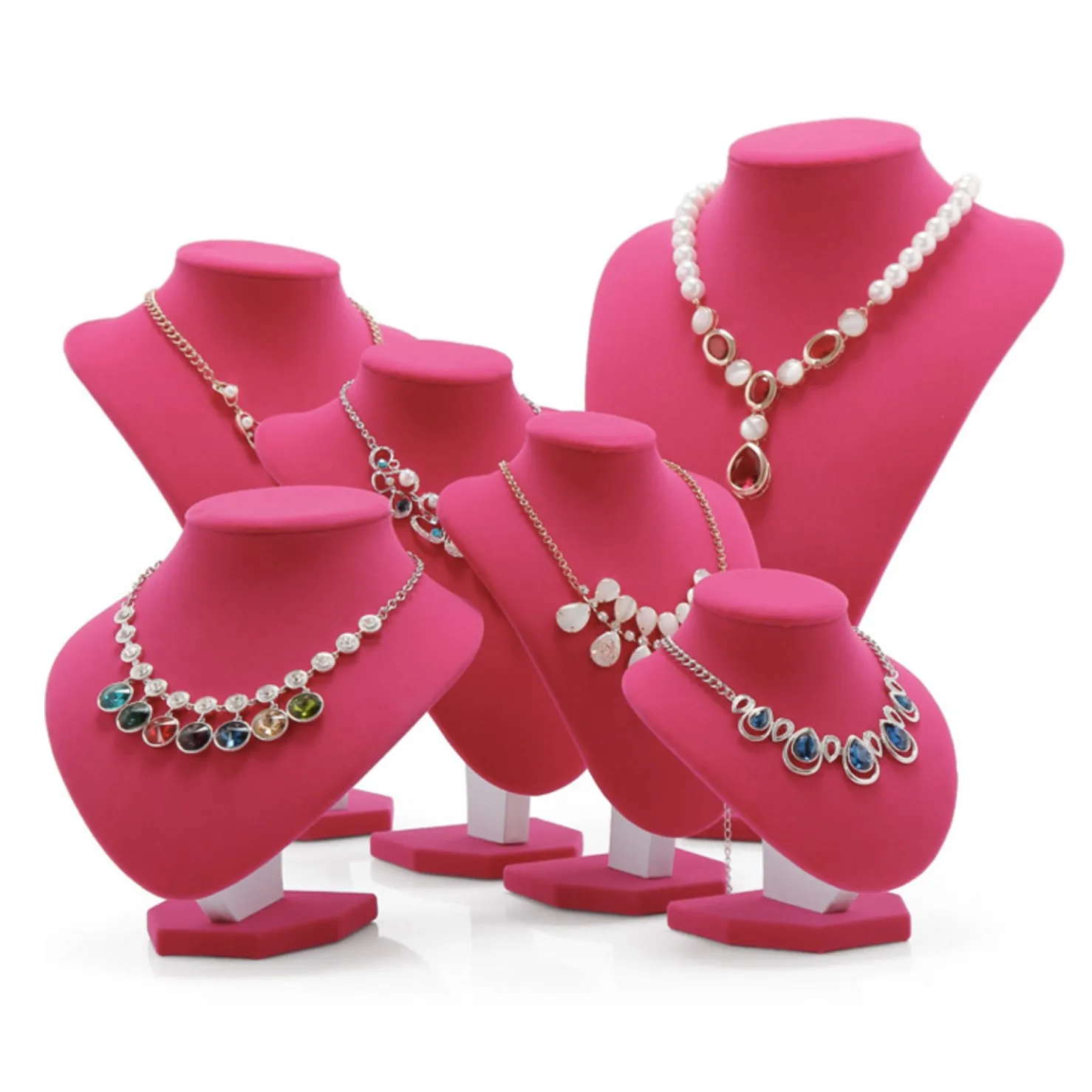 

OEM Premium Quality Velvet Muitl Size Pink Jewelry Mannequin Packaging & Display Necklace Stand Holder Bust