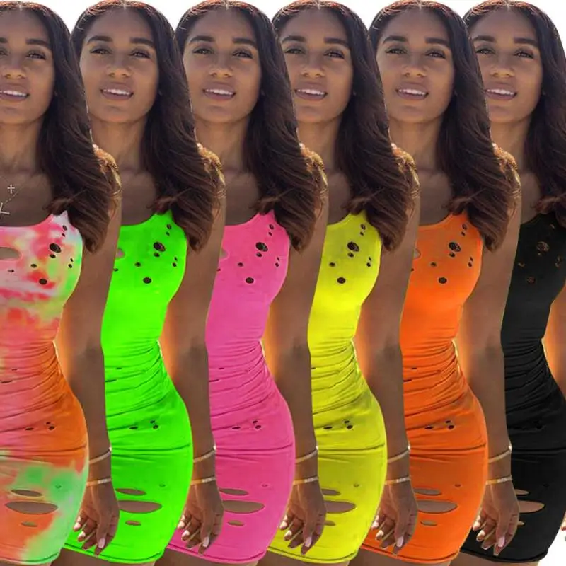 

Wholesale Women Club Dresses 2021 Ripped Vest Summer Bodycon Dress