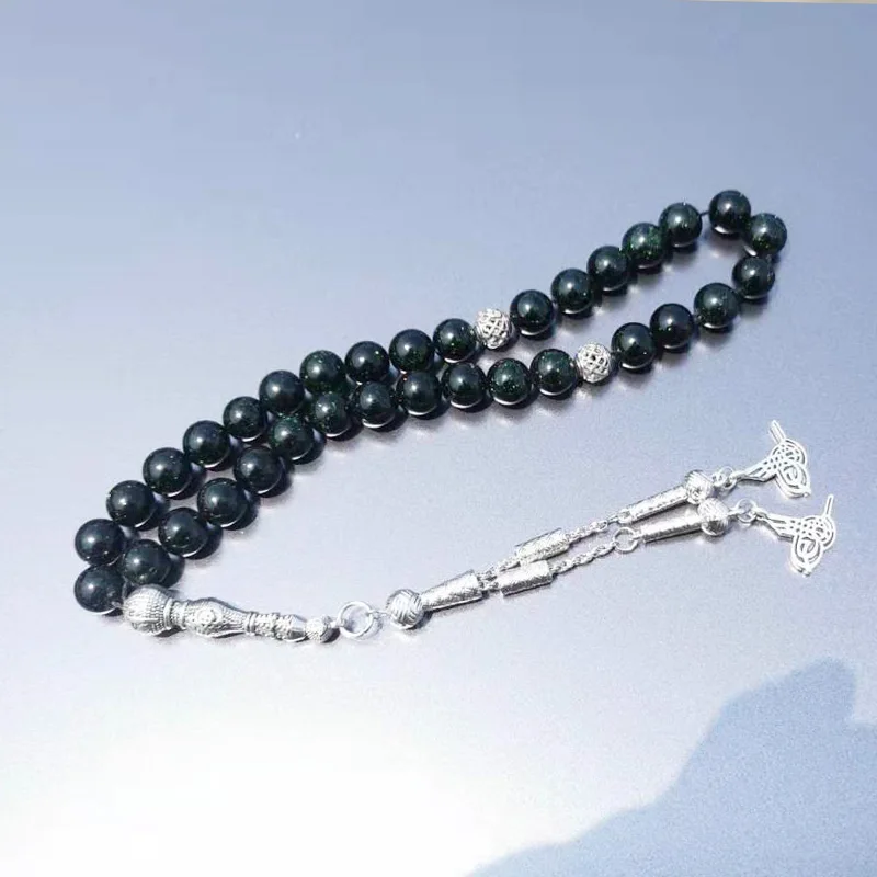 

Tasbih Natural Green SandStone Ramadan Eid gift Muslim rosary bead islamic 33 beads bracelet misbaha accessories on hand
