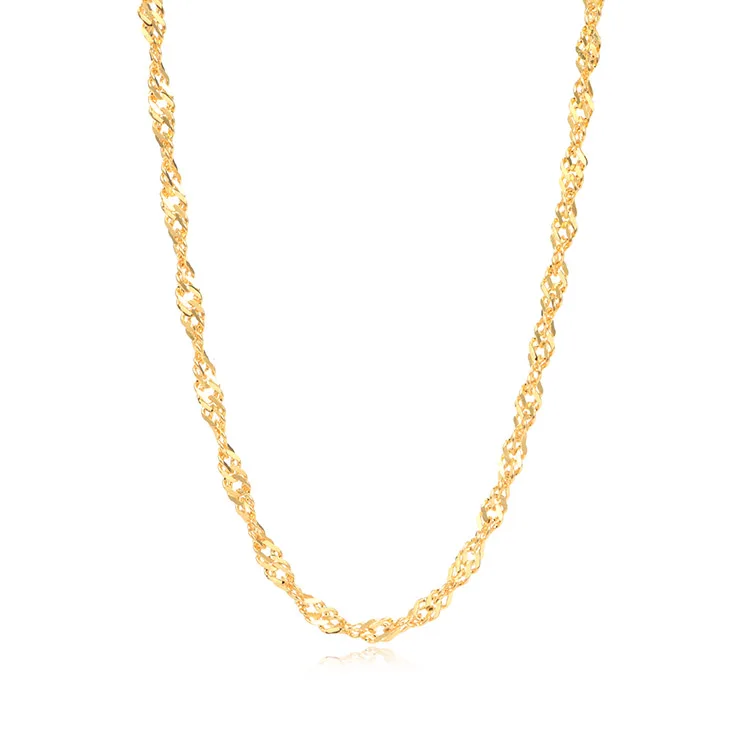 

Wholesale 999 24K solid pure gold jewelry water wave chain necklace for woman