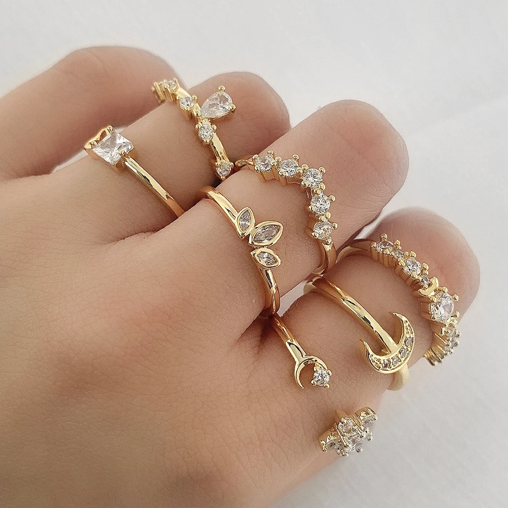 

FOXI 18K Gold Plated Minimalist fashion Brass Jewelry Crystal Rings for Women