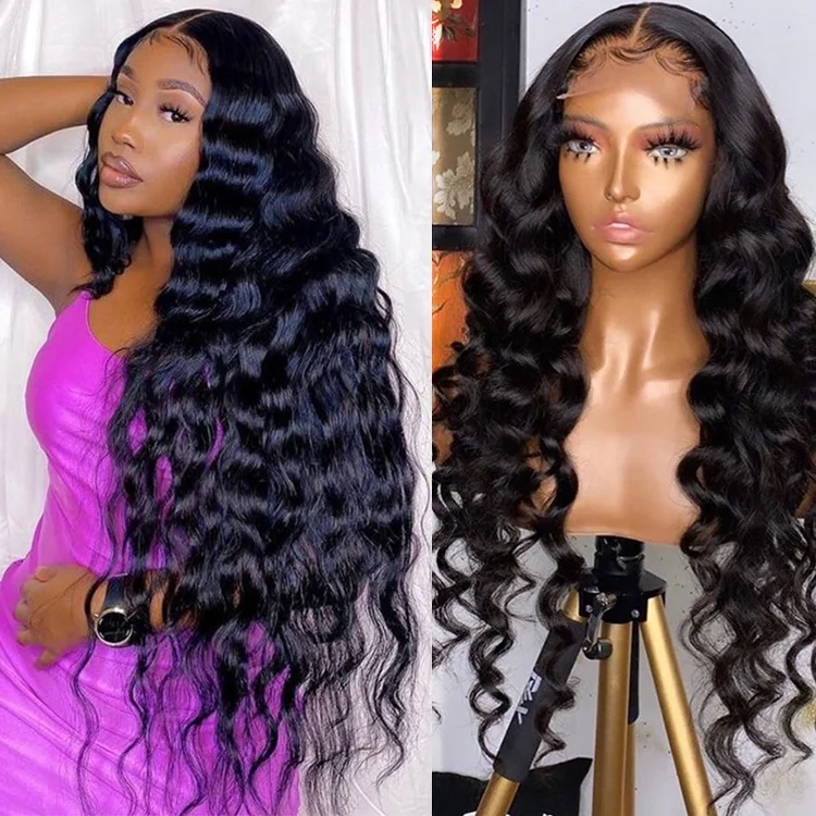 

13*4 150% 180% density Pre Plucked Natural Color Loose Deep Wave Lace Front Wigs With Human Hair Wig Ready To Ship Frontal Wigs