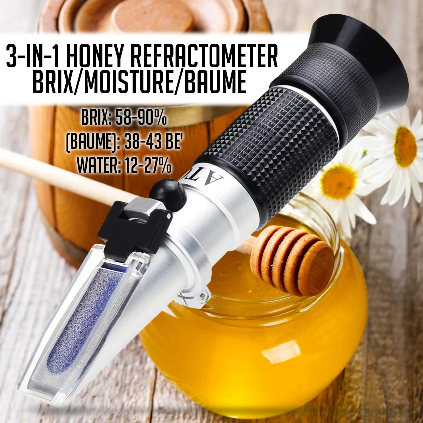 3in1 Honey Refractometer Brix/moisture/baume Tester Meter Atc,Tri