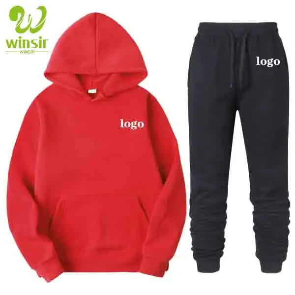 Wholesales Design Your Own Cheap Fleece Lined Polyester Hoodie sweatshirt Jogger Pants Sweatsuit Tracksuit Set For Women and Men