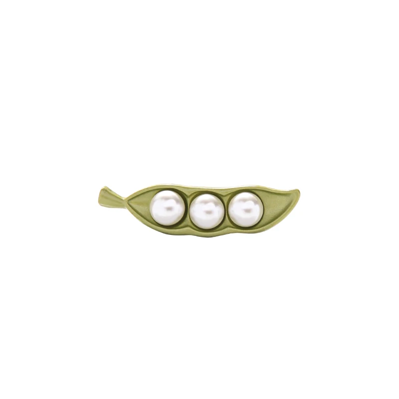 

t0501 Cute Delicate Jewelry Pearl Charm Pea Green Color Pod Brooches Pins