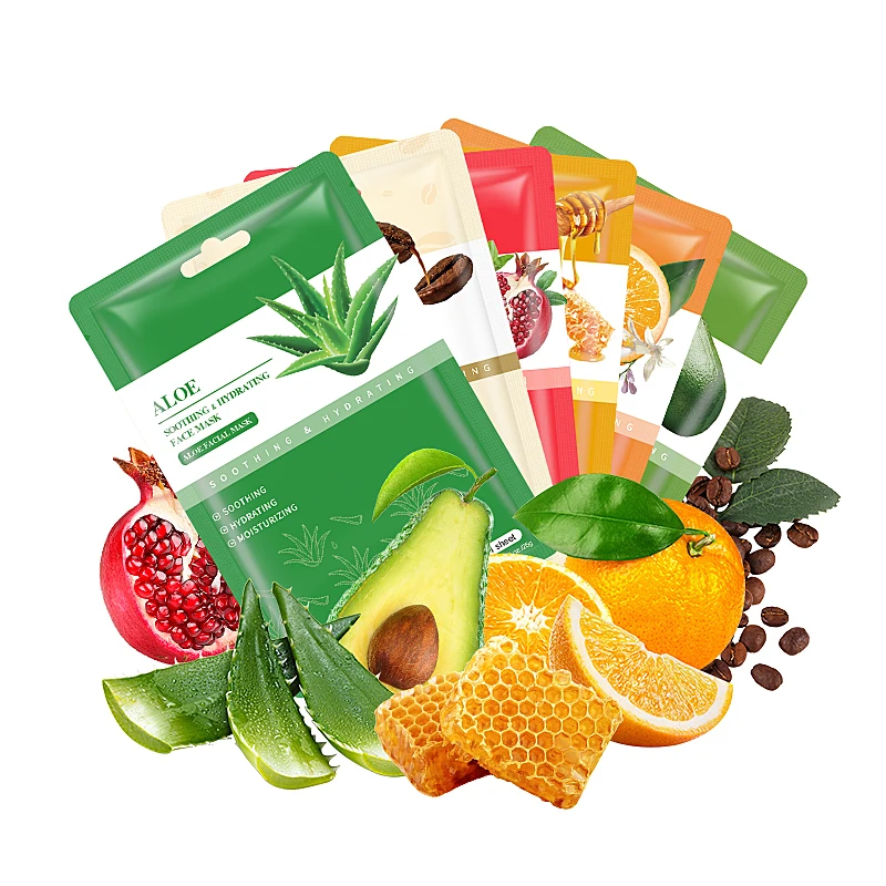 

Private Label Custom OEM ODM Fruit Extract Moisturizing Korean aloe Facial vitamin c Mask Sheet skin care kit