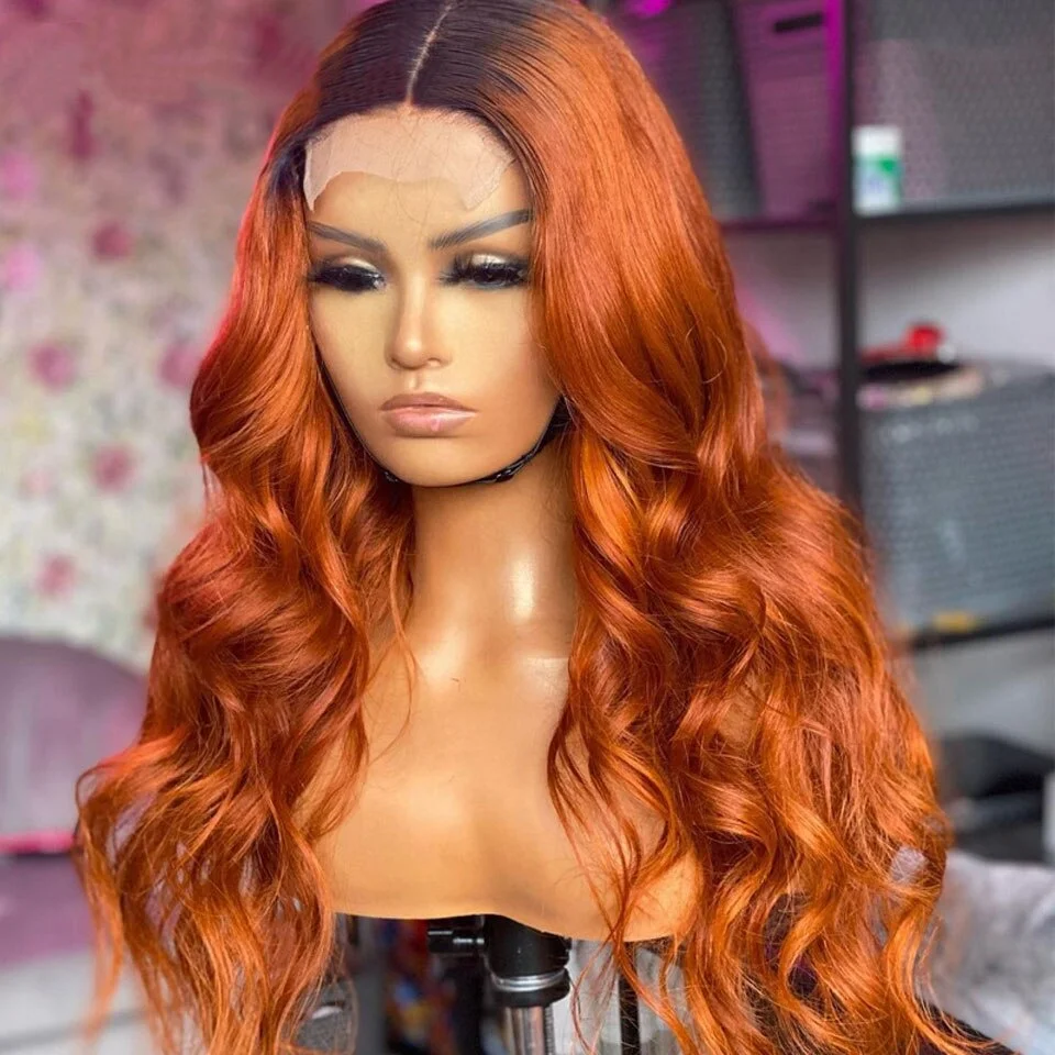 

Wholesale Pre Plucked Swiss Lace Raw Human Hair orange color 13x4 Lace Frontal Wig Brazilian Virgin Full Lace Wig