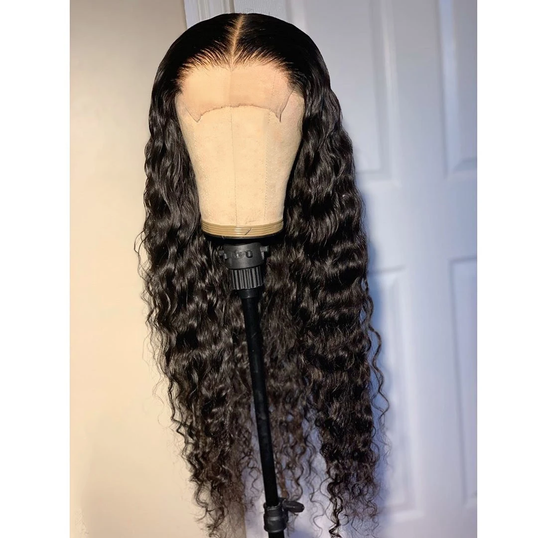 

Raw material human hair,Deep wave wig Glueless 4x4 Lace Closure Wigs Brazilian virgin hair for black women ,Unprocessed hair