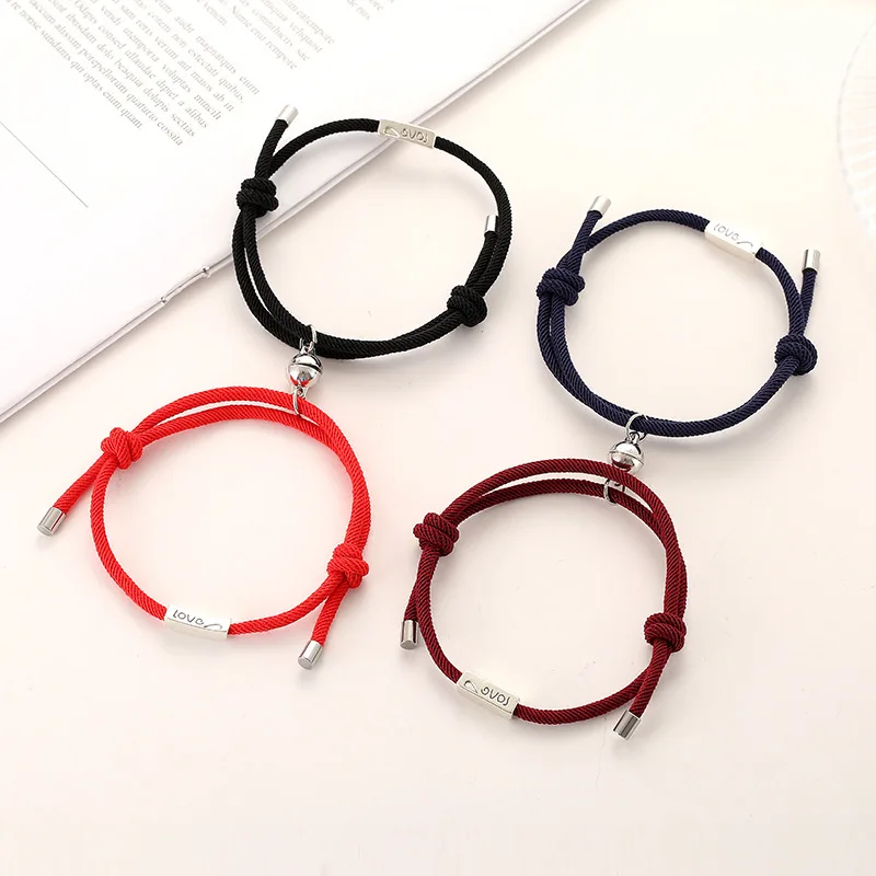 

2PCS/SET Friendship Romantic Milan Rope Alloy Magnetic Attraction Ball Love Sign Creative Couple Bracelets