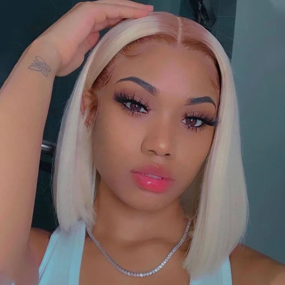 

Cheap Human Hair 4*4 Closure Blonde Bob Wig For African American Straight Short Lace Front Human Hair Bob Wig For Black Women