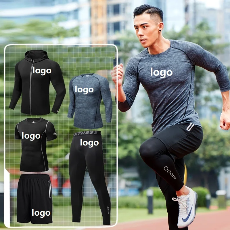 

Vedo GYM Wear Dropshipping Wholesale Custom Logo 5 Pieces Sets Polyester Dry Fit Shark Compression Gym Wear Men Fitness Clothing, Picture shows