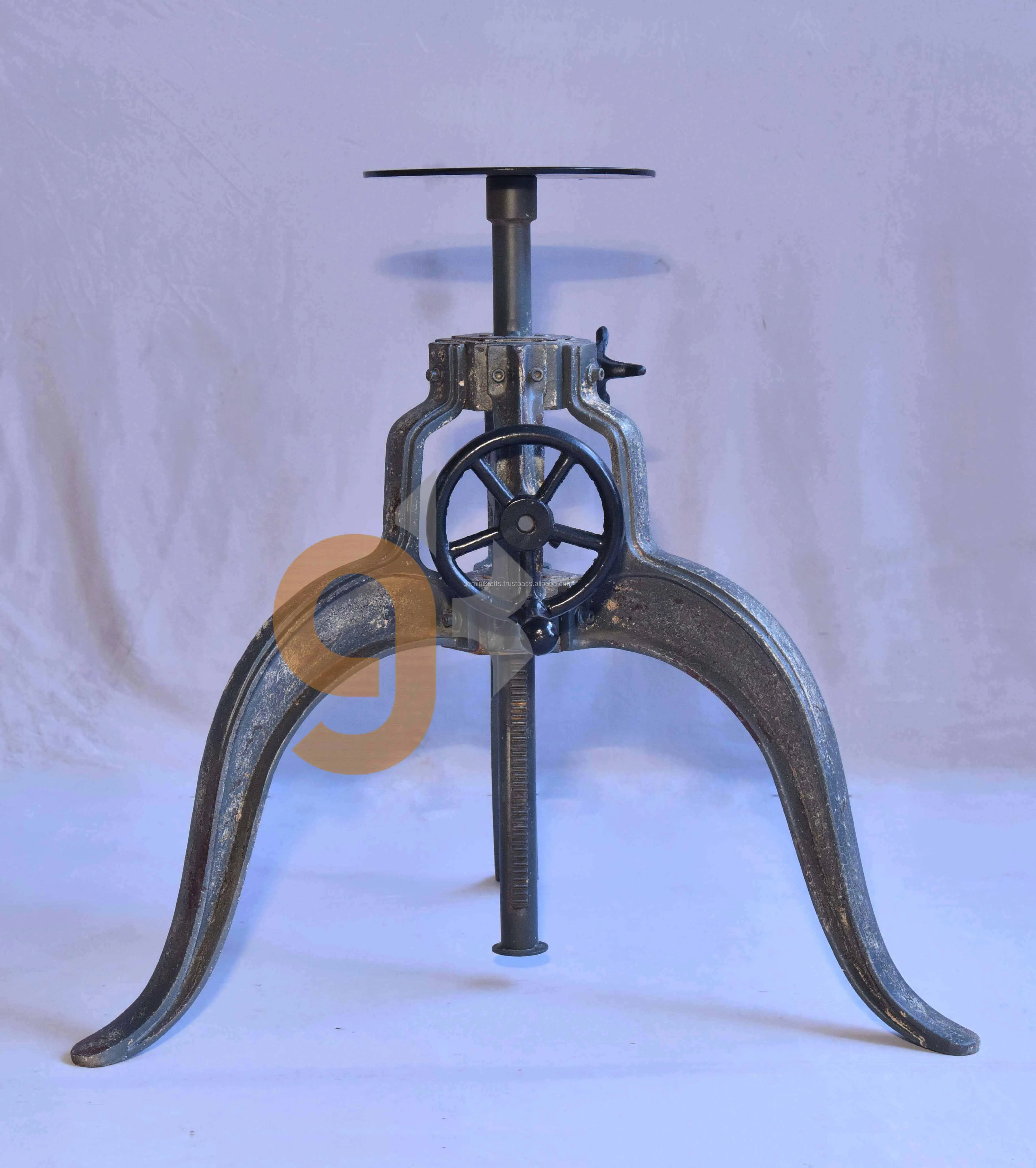 Distressed Finish Cast Iron Crank Table Base With Adjustable Height