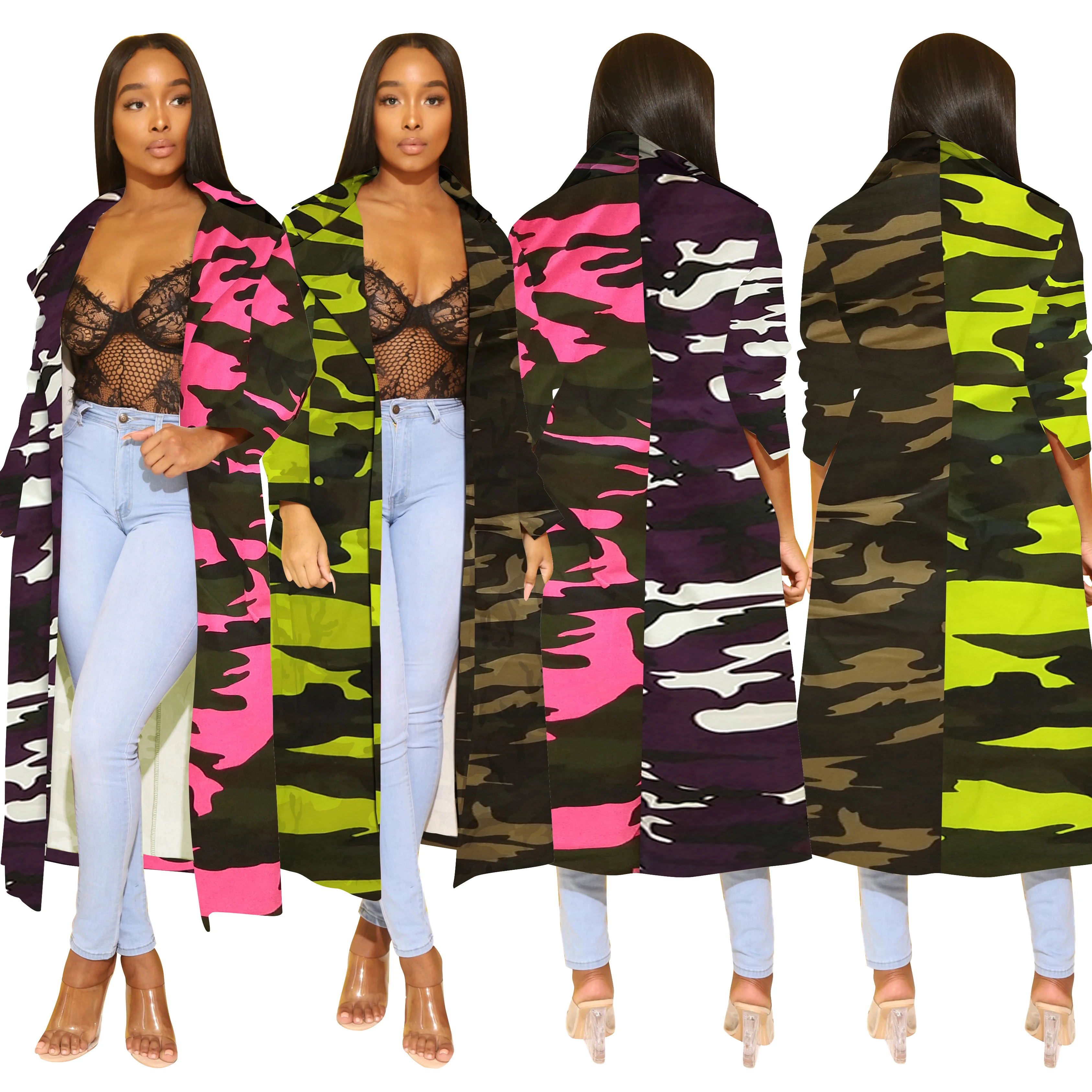 CA625 women fashion colorful long camouflage coat