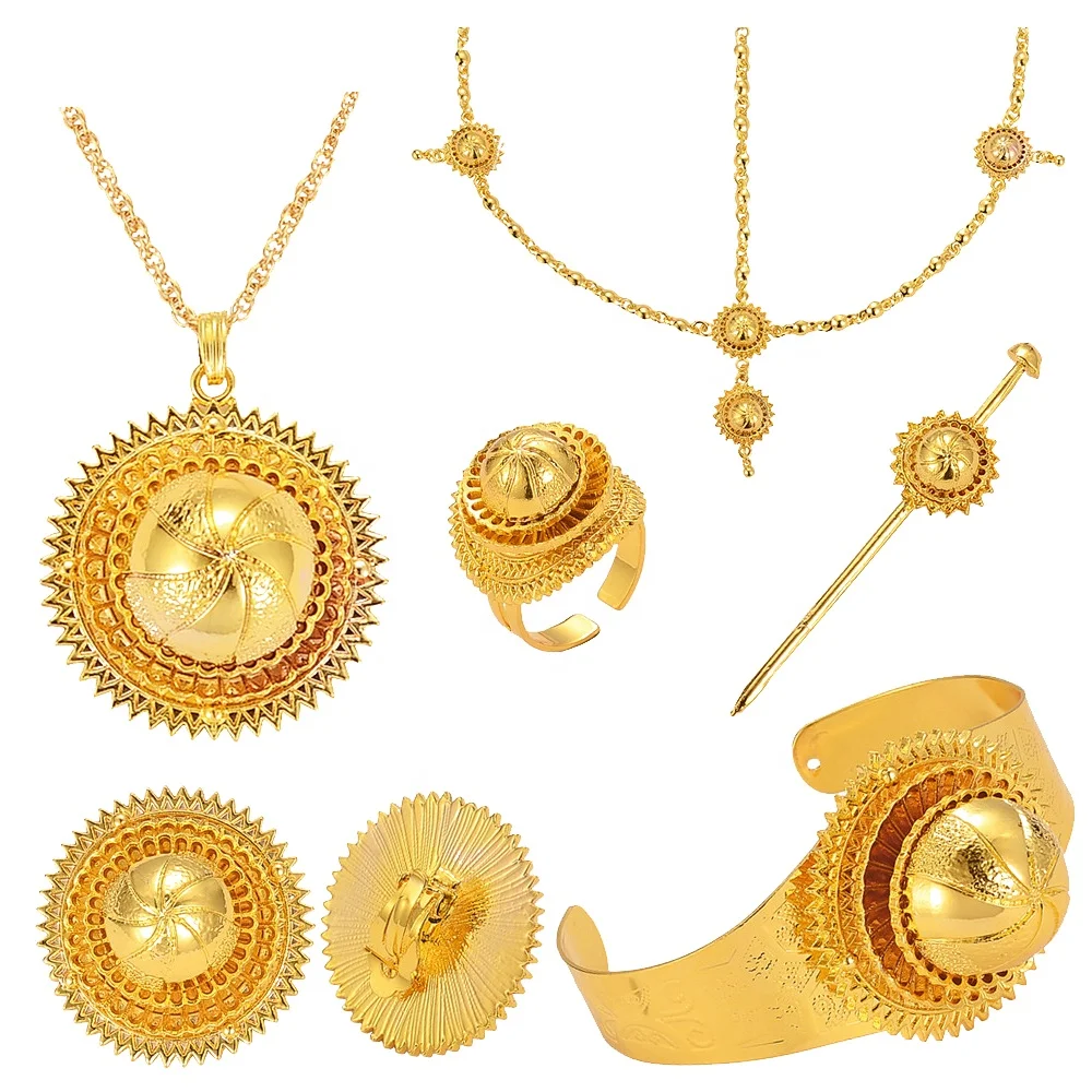 

Ethlyn Gold Plated Jewelry Sets Ethiopian Eritrean Habesha Wedding Party Jewelry Sets African Traditional Jewelry S294