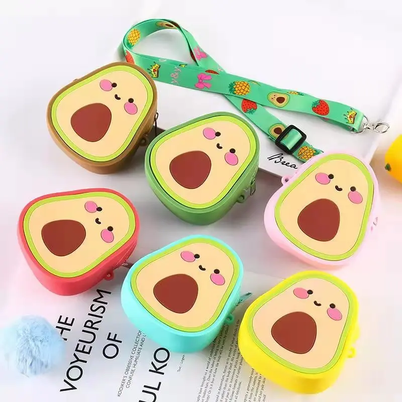 

Factory Vendor Cute Cartoon Avocado Silicone Coin Purse Girls Mini Sling Bags Crossbody Zipper Wallet Purses, Yellow green pink blue coffee watermelon red