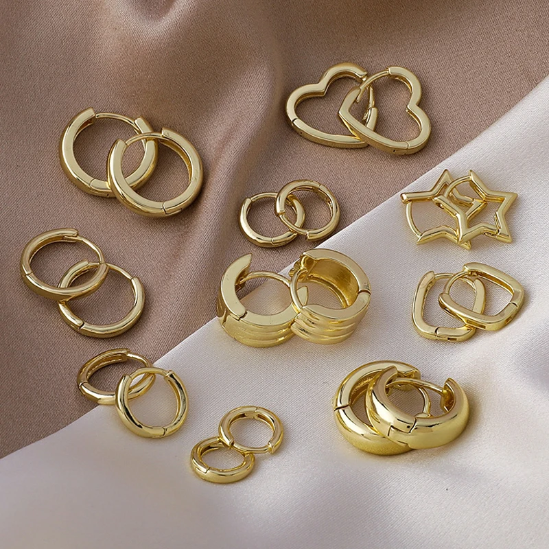 

17KM Punk Hypoallergenic Small Heart Star Circle Hoop Huggie Earrings Tiny Cartilage Ear Jewelry for Women, Gold plated