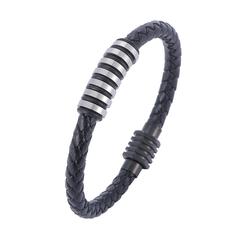 

Geometric Circle Combination Accessories Stainless Steel Braided Leather Men Bracelet Bangle for Male Boys Gifts SP1169