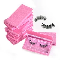 

Free samples wholesale 5d 25mm lashes glitter pink 3d wispy clear band mink eyelashes custom luxury eyelash box packaging