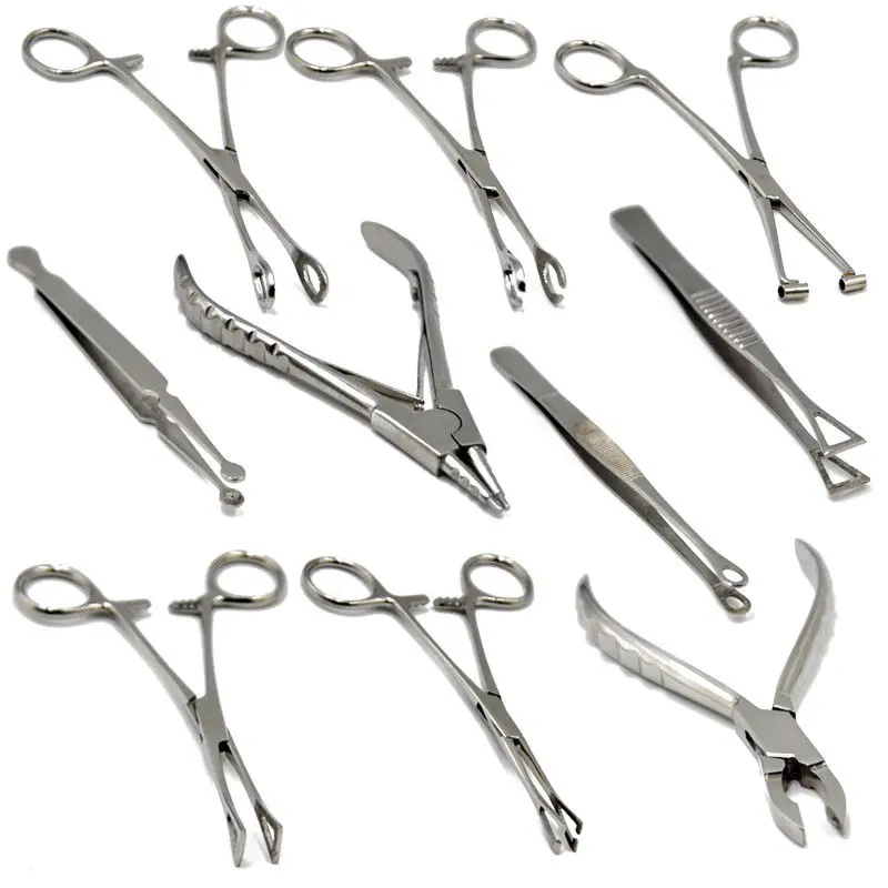 Professional Body Piercing Tools Kit 10 Pcs Pliers,Clamps,Forceps With ...