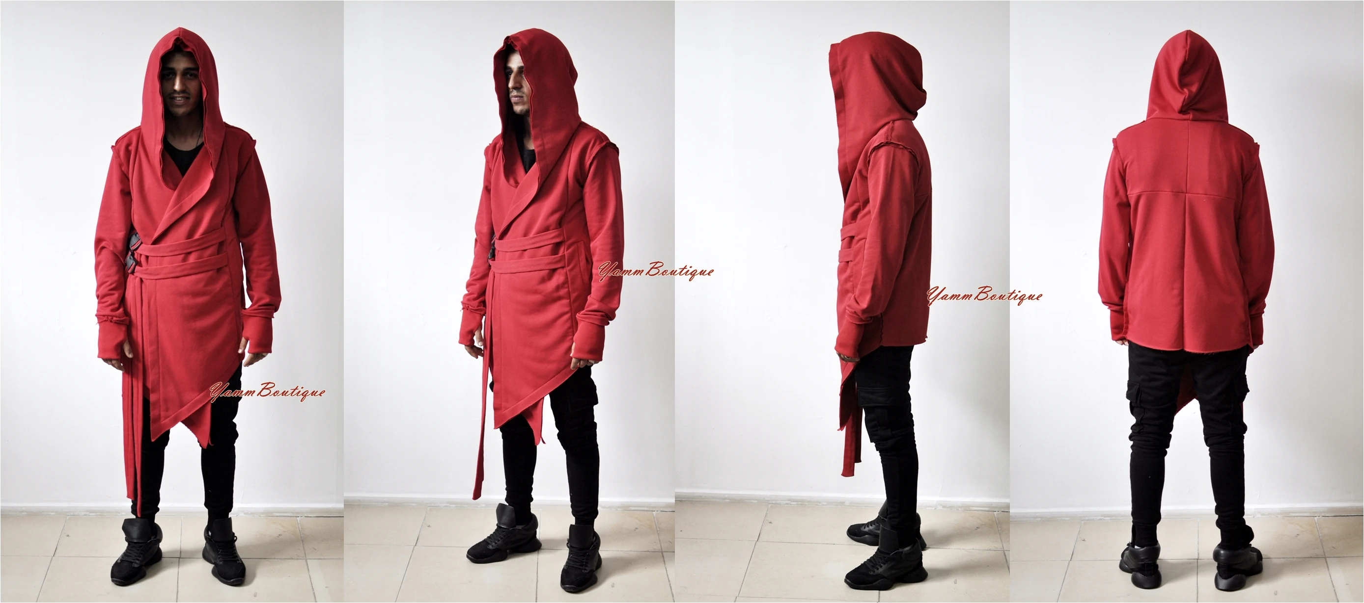 
NEW Hooded Asymmetrical Men Coat, Cyberpunk 77 Gothic Black Long Jacket, Post Apocalyptic Assassins Cosplay Futuristic Oversized 