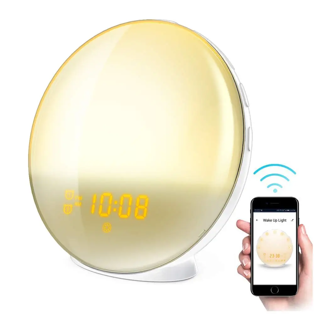 

Smart Bedside Simulation Sunrise Wake Up 7 Color Changing Light Alarm Clock, White