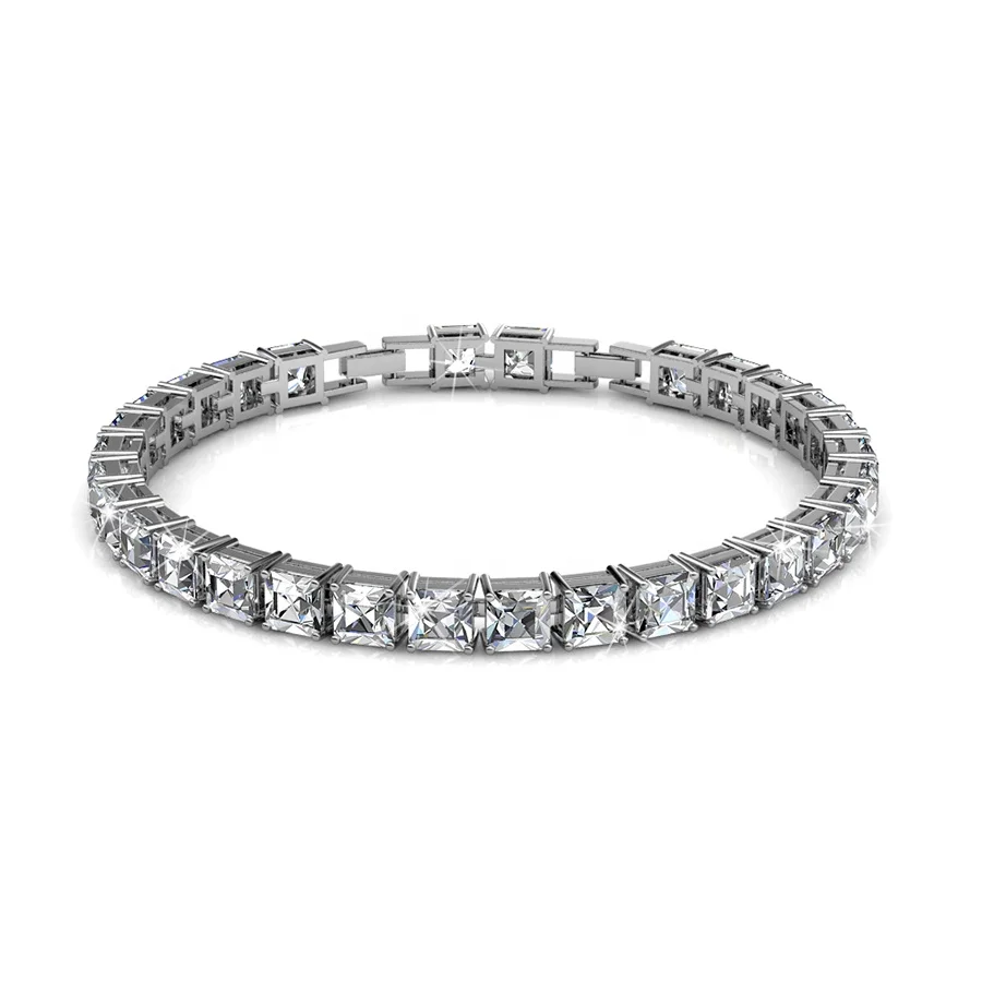 

Sterling Silver 925 Premium Austrian Crystal Jewelry 18k Gold Plated Square Tennis Women Bracelet Destiny Jewellery