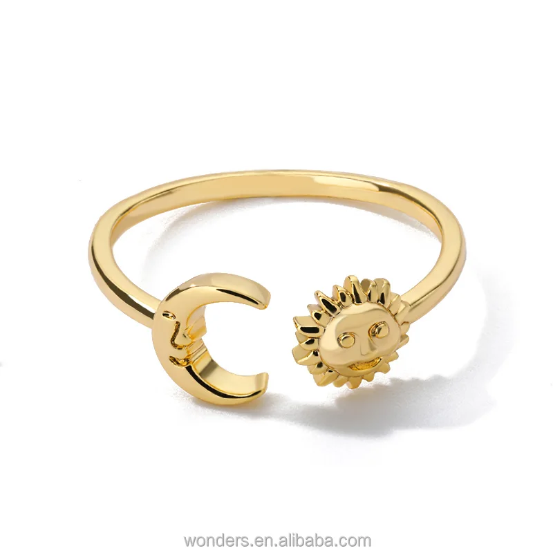 

Couple Brass Ring 2021 Sun Moon Women Gold Plated Rings Statement Ring, Gold color/ platinum color
