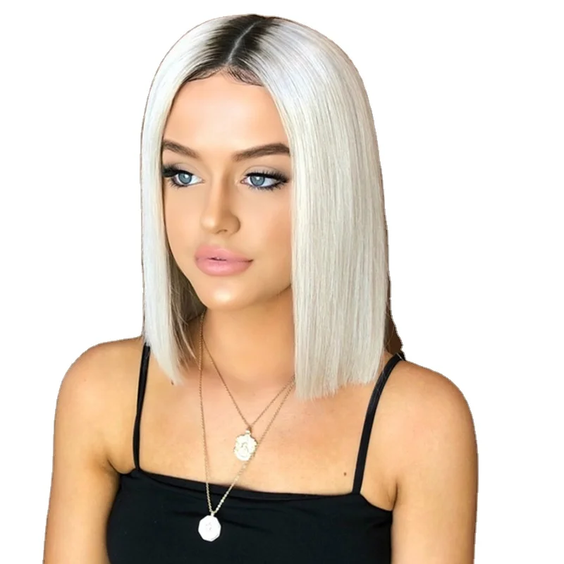 

Cheap Wholesale Fashion Color High Temperature Silk Blunt Cut Straight Lace Wig