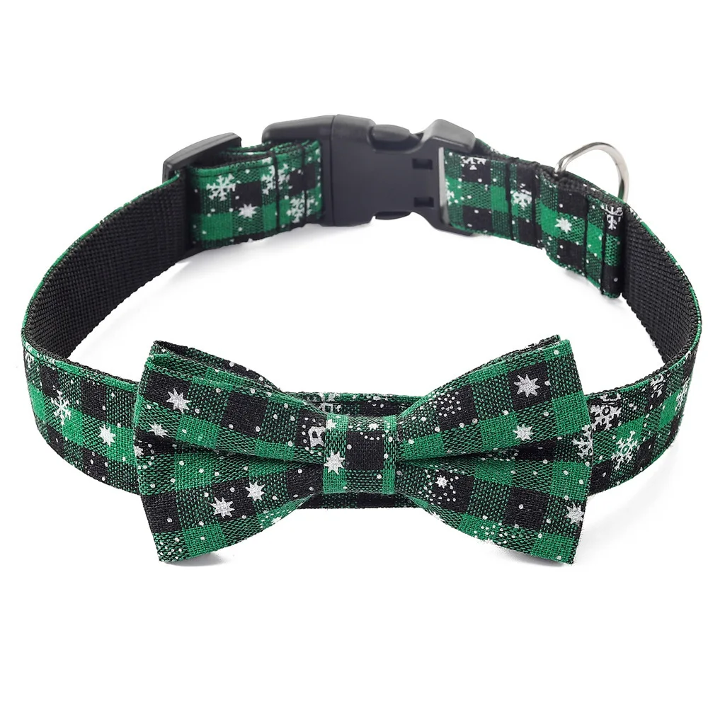 

Cross Border Hot Style Christmas Pet Collars Dog Accessories Puppy Supplies Plaid Snowflakes Decorated Dog Collar, Red, green, pink, orange