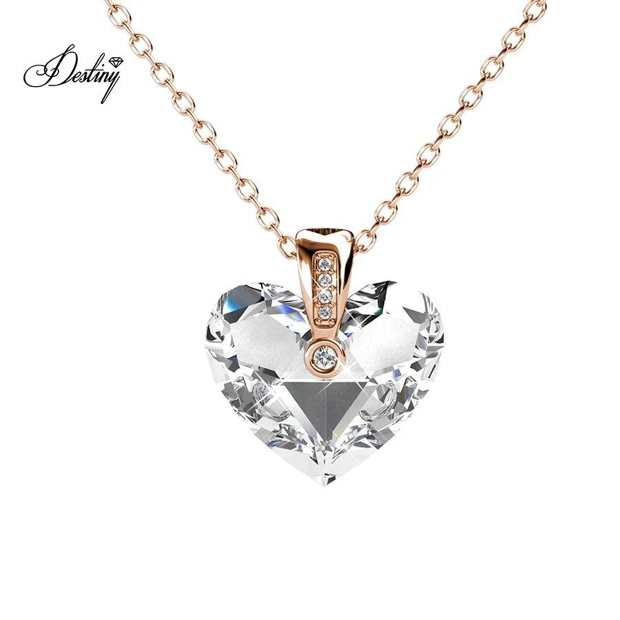 

Premium Austrian Crystal Jewelry Sterling Silver / Brass High Quality Zephyr Love Heart Shaped Necklace Destiny Jewellery, White /rose gold