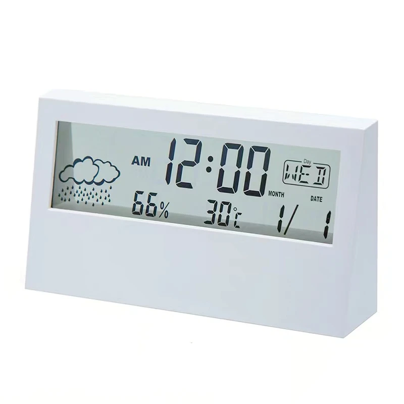 

2021 Hot Sales Weather Station Clock LCD Screen Multi Function LED Digital Snooze Alarm Clock, White