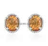 Natural Citrine gemstone studs 925 sterling silver twisted wire women zodiac earring