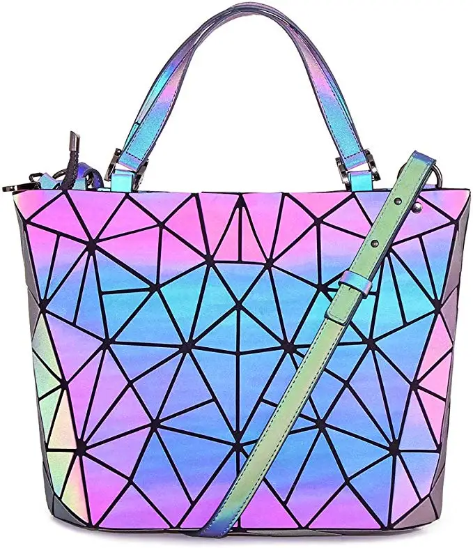 

Fashion Women Geometric Luminous Lattice Holographic Handbag Bag Reflective Fold Shoulder Tote Bag Crossbody for Women