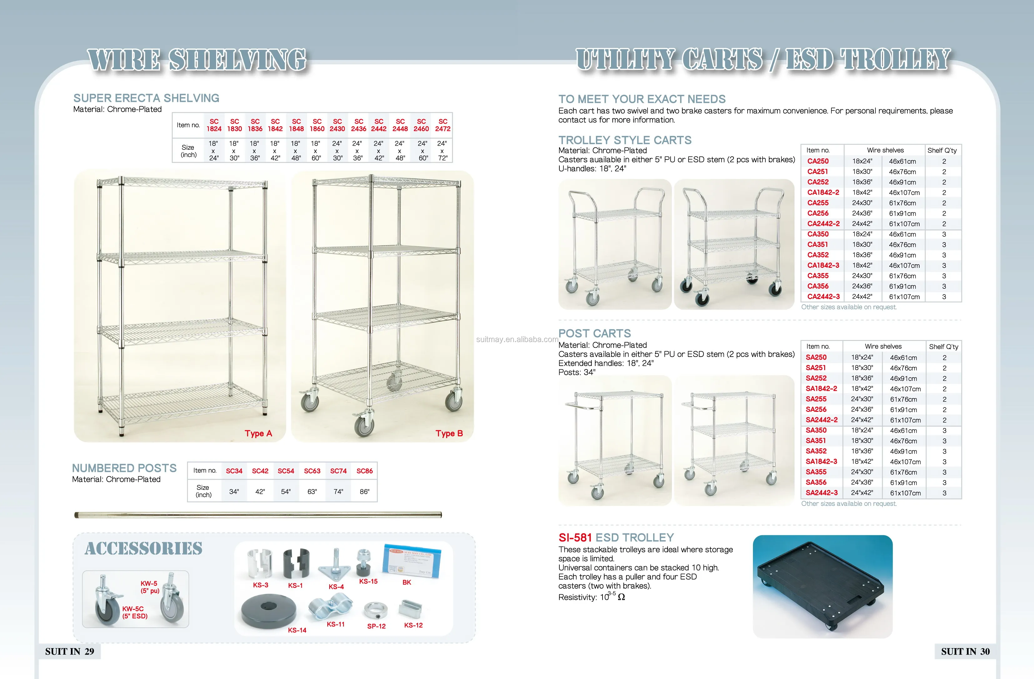 Stainless Steel Wire Shelving Cart - ESD Storage Rack