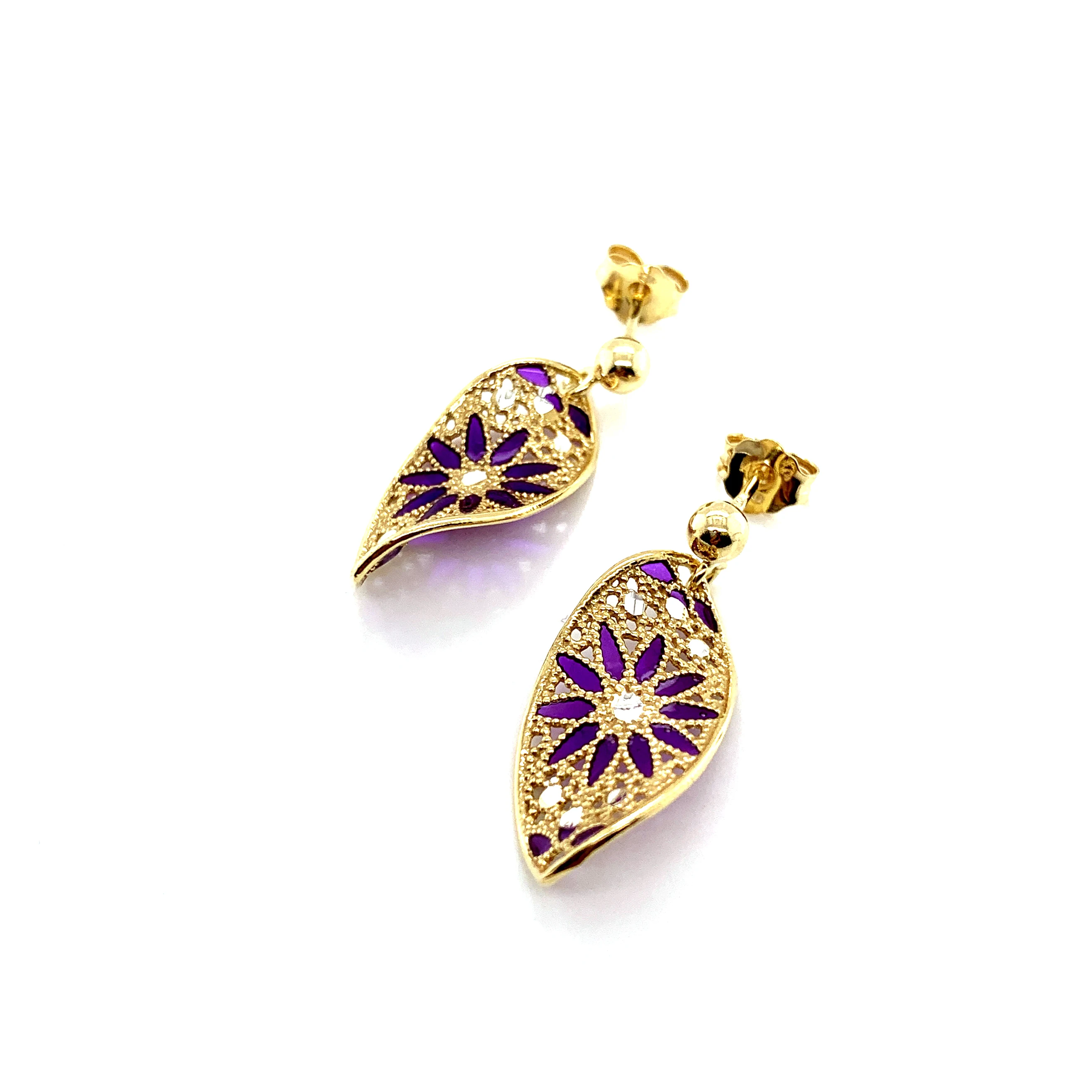 

Sterling Silver Pendant Earrings Twisted Oval with Hand-Painted Enamel Gold Plated Enamel Silver Jewelry