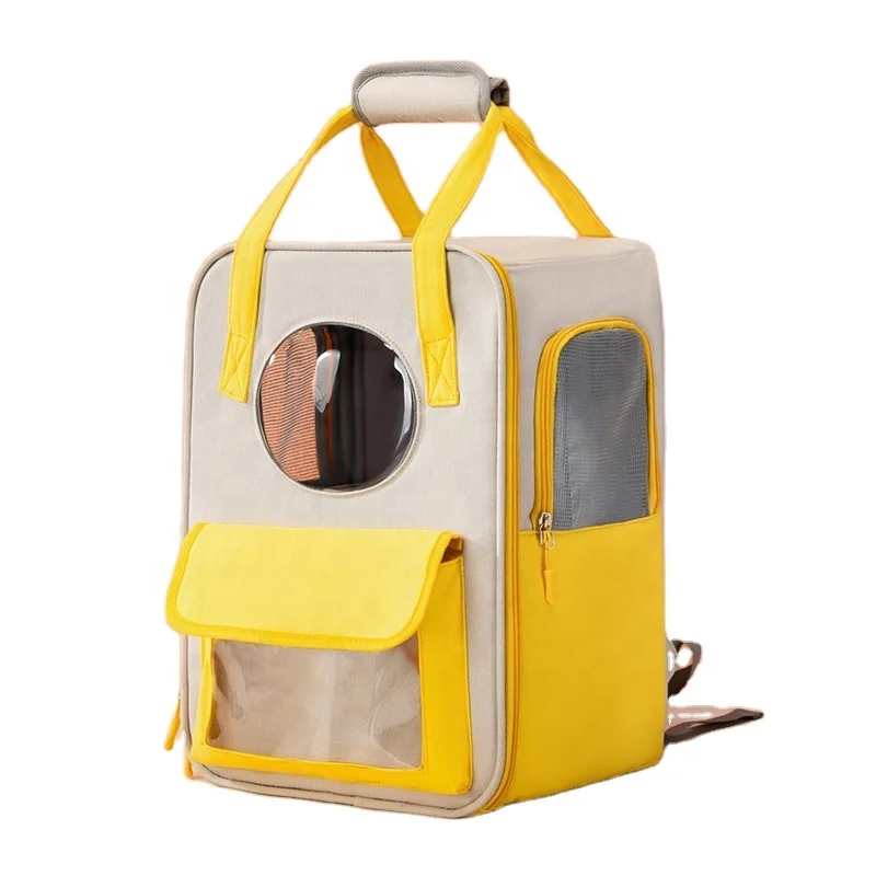 

Secure cute ventilated collapsible backpack soft-sided portable luggage cage cats dogs pet bag carrier pets, Yellow