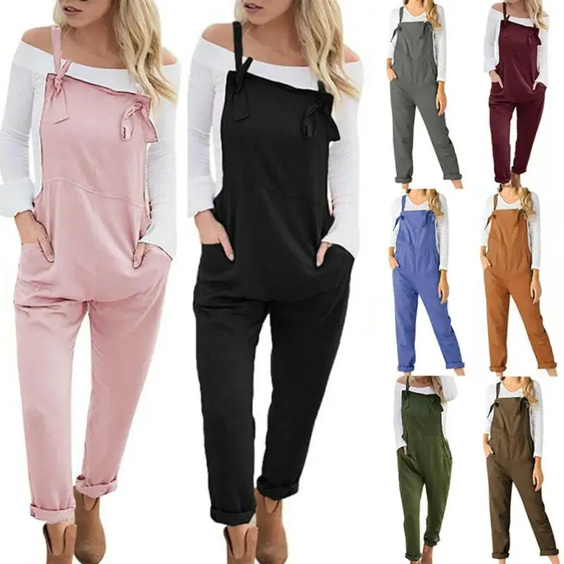 

New Women Linen Dungarees Harem Strap Pants Jumpsuit Loose Baggy Overalls Romper