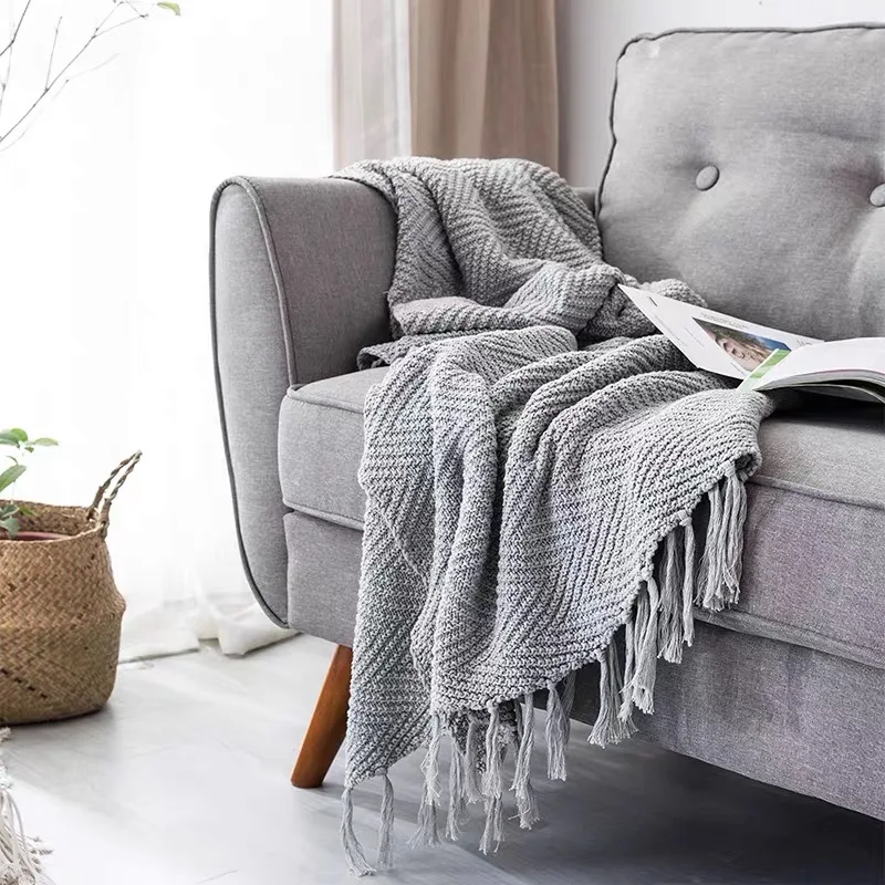 

Knitted Throw Blanket Woven Blanket Cozy Cotton Lightweight Decorative Blankets with Tassels for Couch Bed Sofa Decor