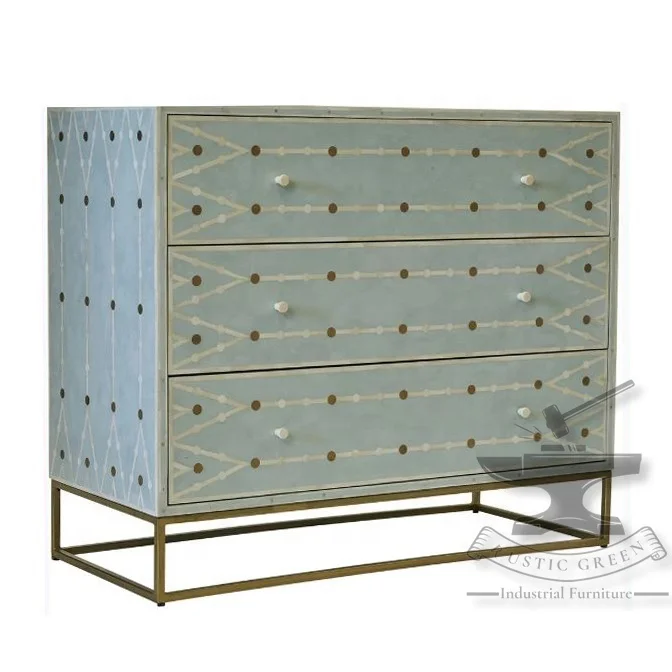 
Bone & Inlay Chest of Drawers with Metal Frame Base 