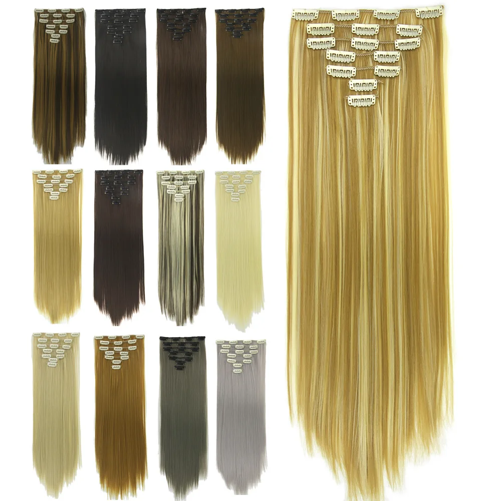 

Ainizi 24'' straight single color clip in synthetic hair extension hair bundles 15 colors available for women